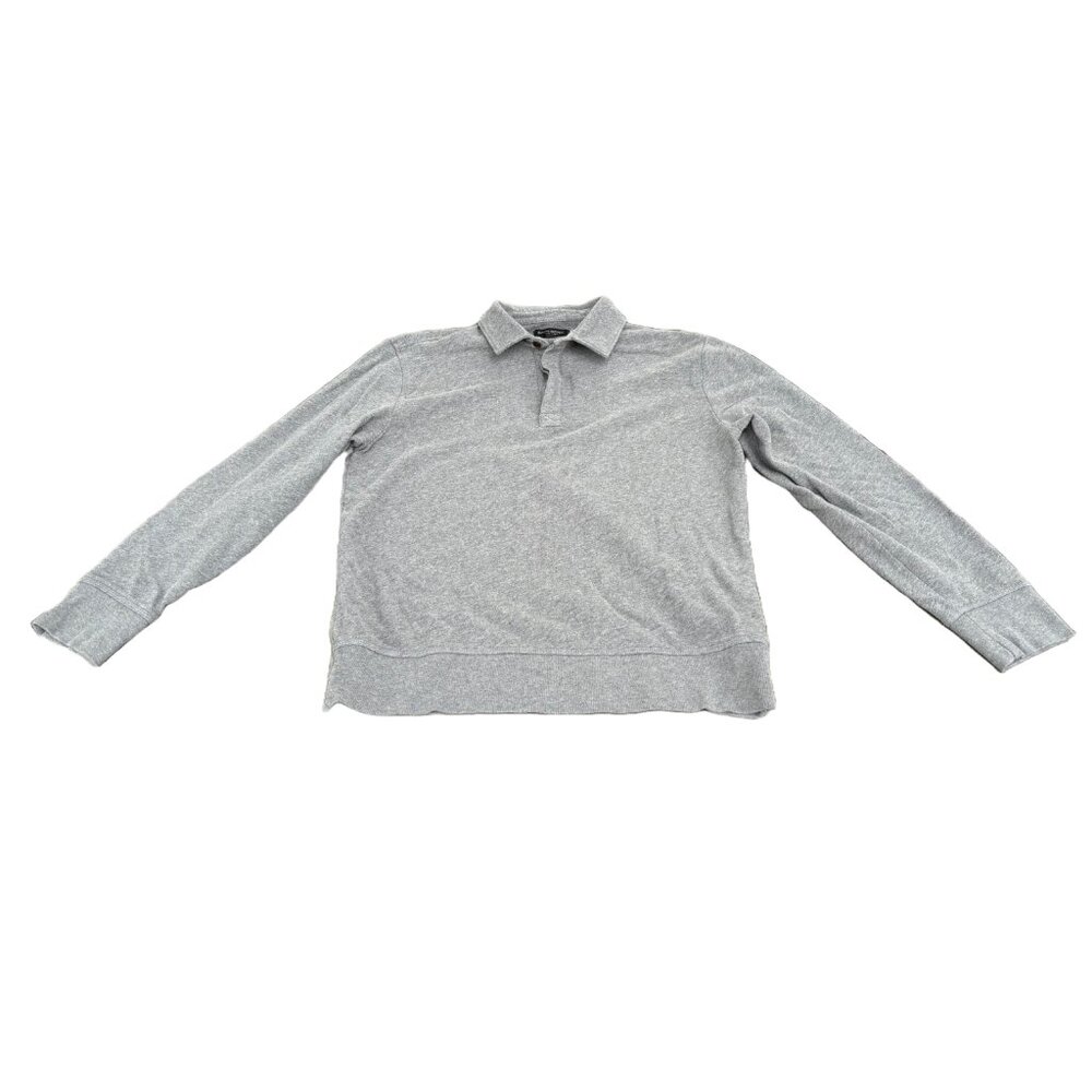 Vintage Thick Grey Cotton Long Sleeve Collared Tshirt / Pullover Henley Polo